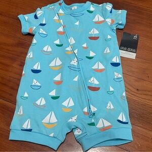 NWT Okie Dokie Baby Sailboat Romper Coverall 9M Turquoise Nautical Summer Outfit